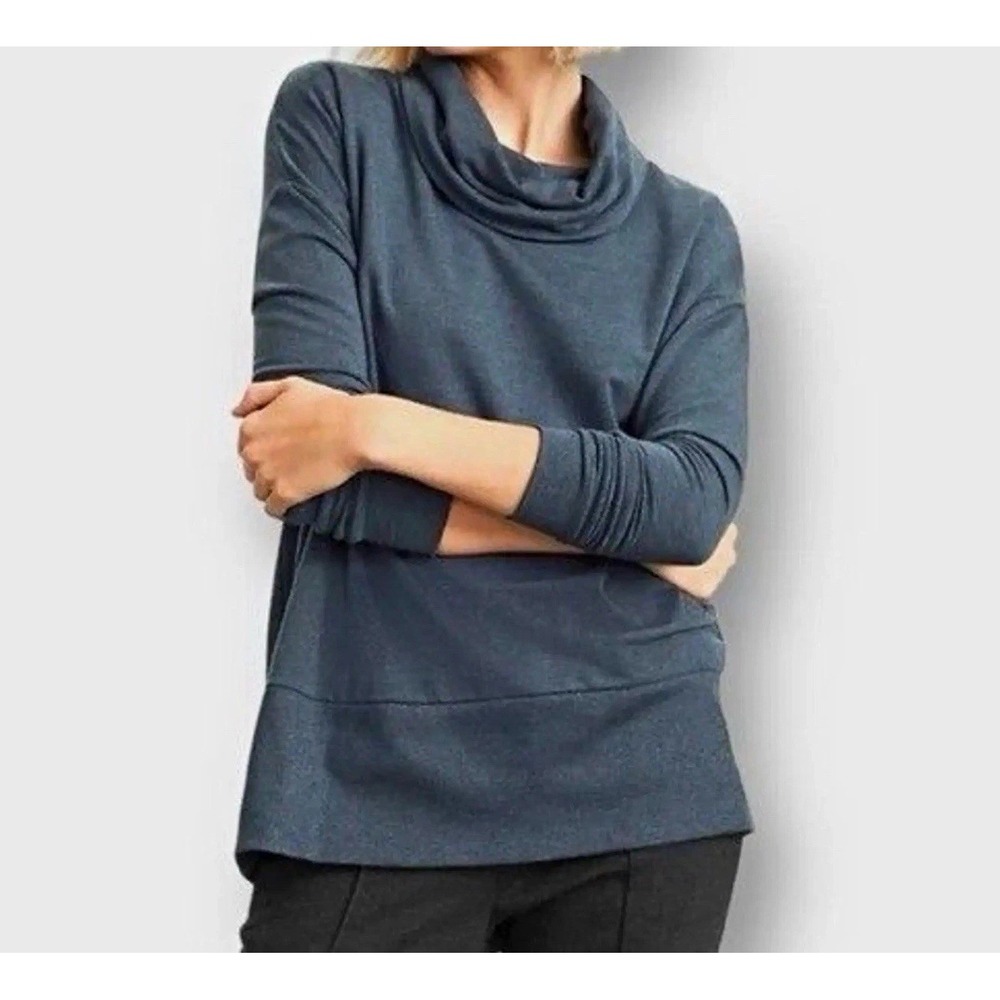 Garnet Hill Cowl Neck Tunic M Blue Gray Tencel Lyocell Oversized